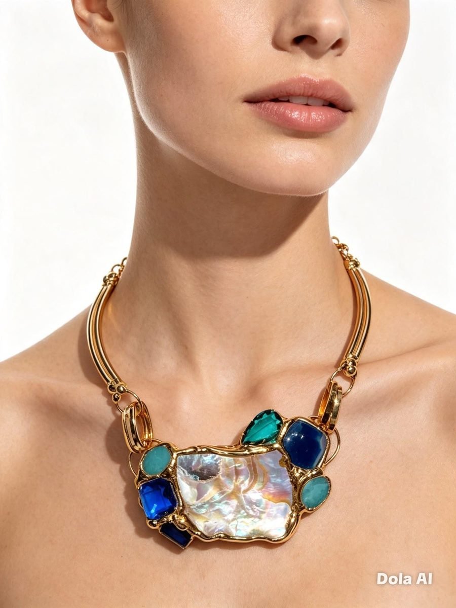 Collar Vuelo Índigo, ala de mariposa azul violeta engastada en oro