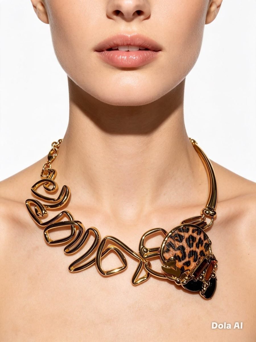 Collar Vuelo Nocturno, ala de mariposa oscura e iridiscente engastada en oro